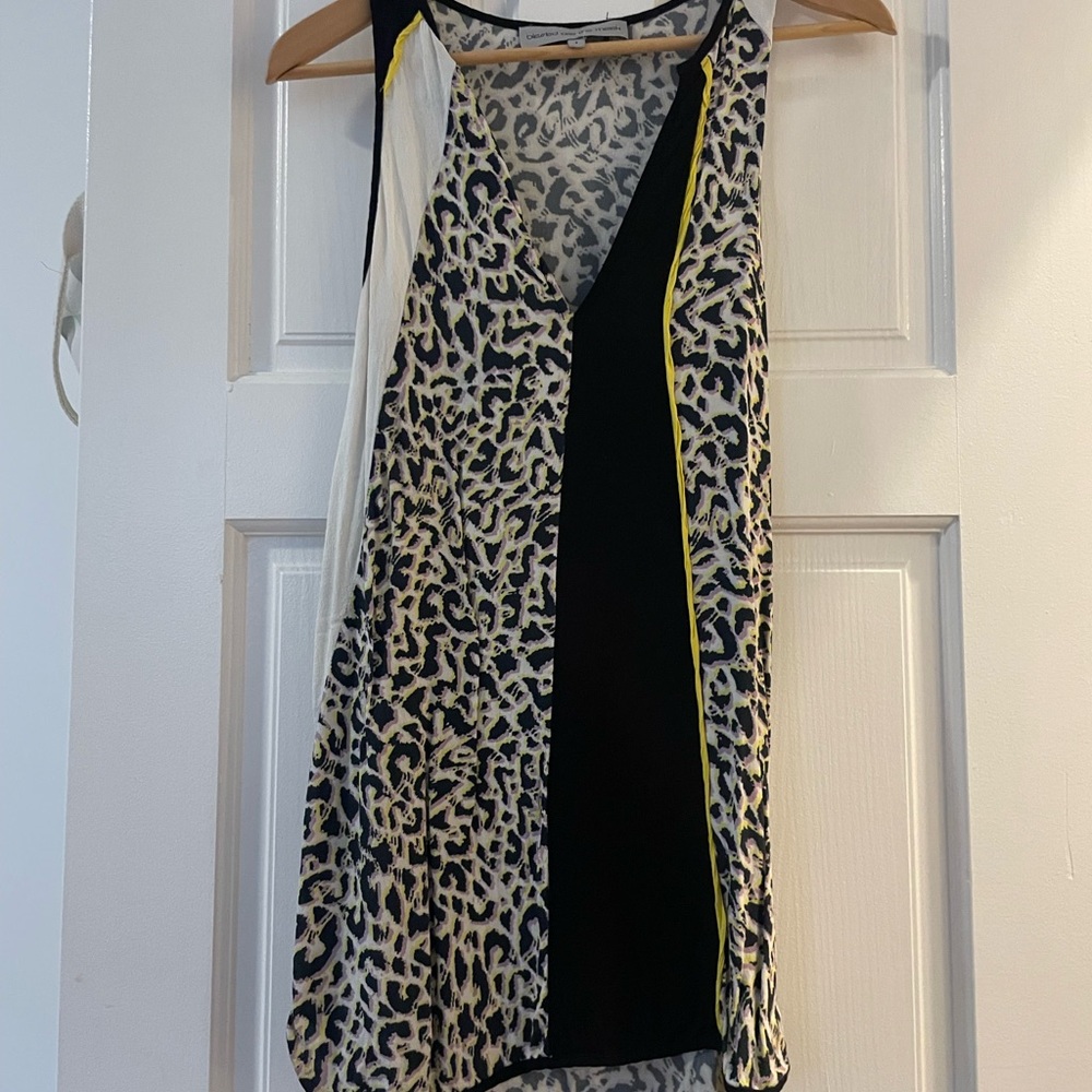 Leopard Print Sleeveless Top with Yellow Trim